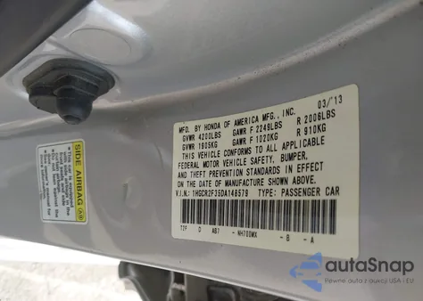 2013 Honda Accord Lx z USA, uszkodzony, nr VIN 1HGCR2F35DA148579